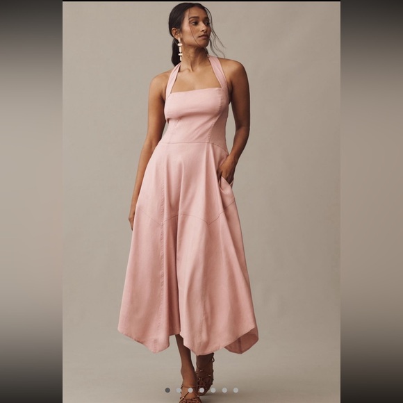 Anthropologie Dresses & Skirts - Anthropologie Linen Blend Halter Midi Dress